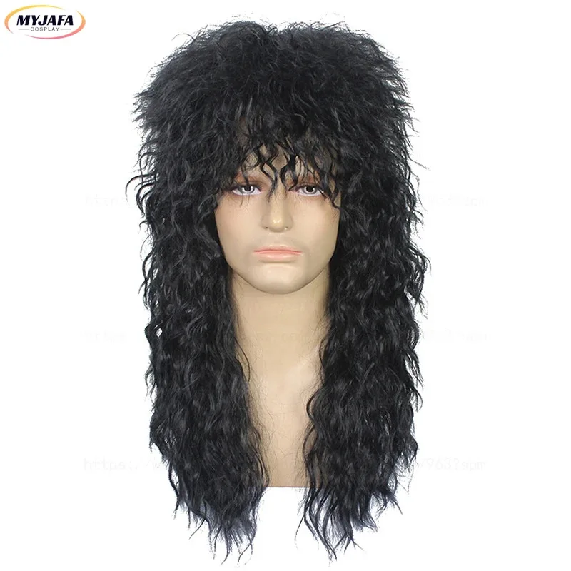 ABC12370s 80s Rockstar شعر مستعار تأثيري الروك أسود براون شعر أشقر فاسق رقيق متعرج حفلة الهالوين البوري الباروكات Rocx ؛ 3,f'6,h.7;j #1