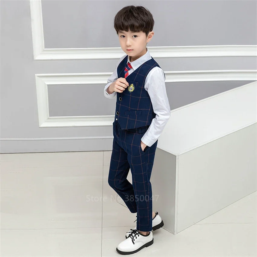 Children Korean Japanese Kindergarten Primary School Uniform Boy Girl Academic Navy Kawaii Waistcoat Vest Tie Clothing Set Suit