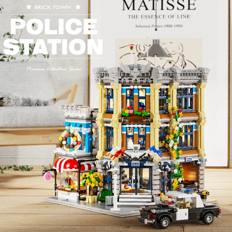 Town Police Station with 6 Figures Modular Buildings Blocks City Center Street View Apartment Store Architecture Brick Model Kit Toy Adults DIY Gift 3111PCS