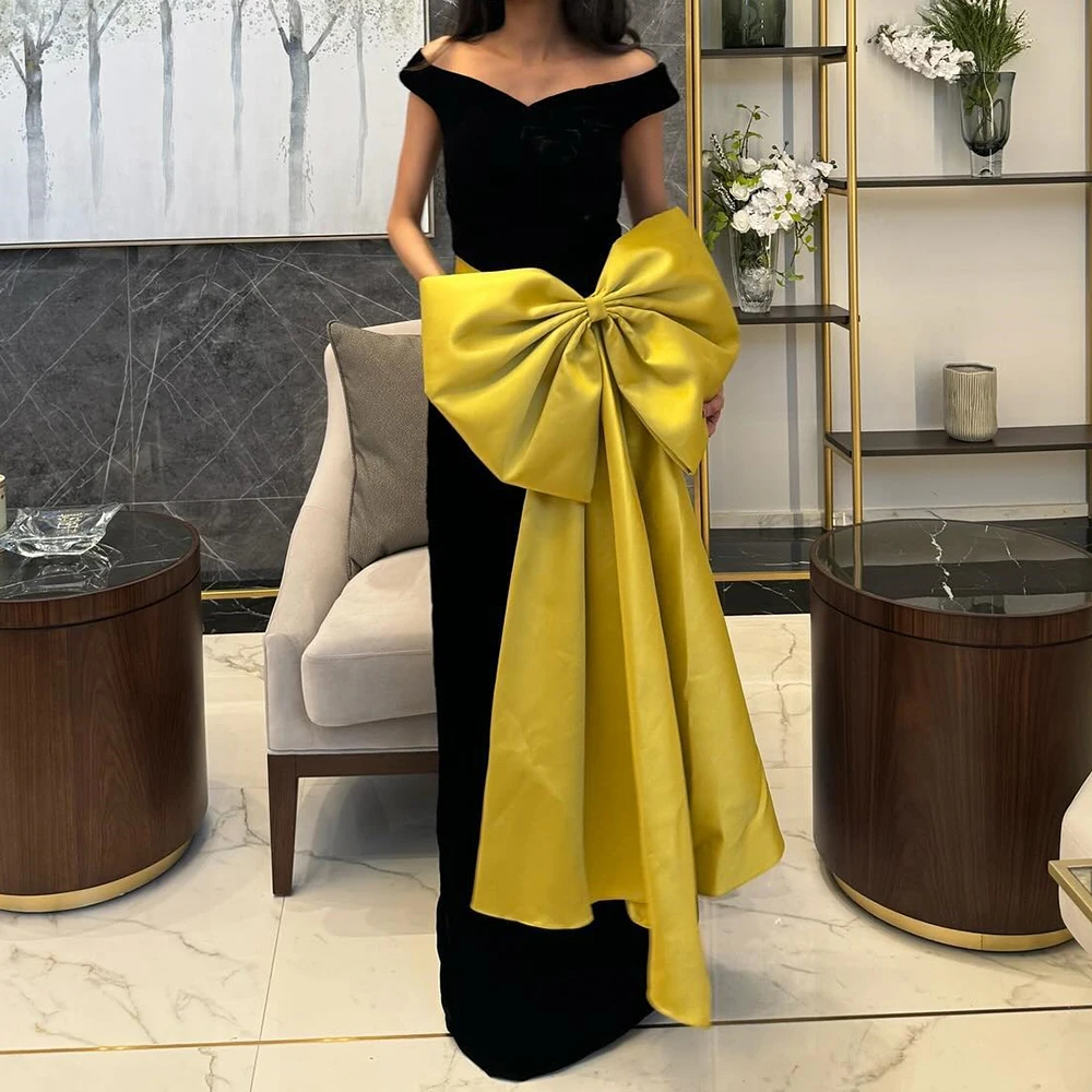 

Customized Temperament Velvet Straight Off the Shoulder 3D Bow Evening Dress High Quality Floor Length vestidos de fiesta