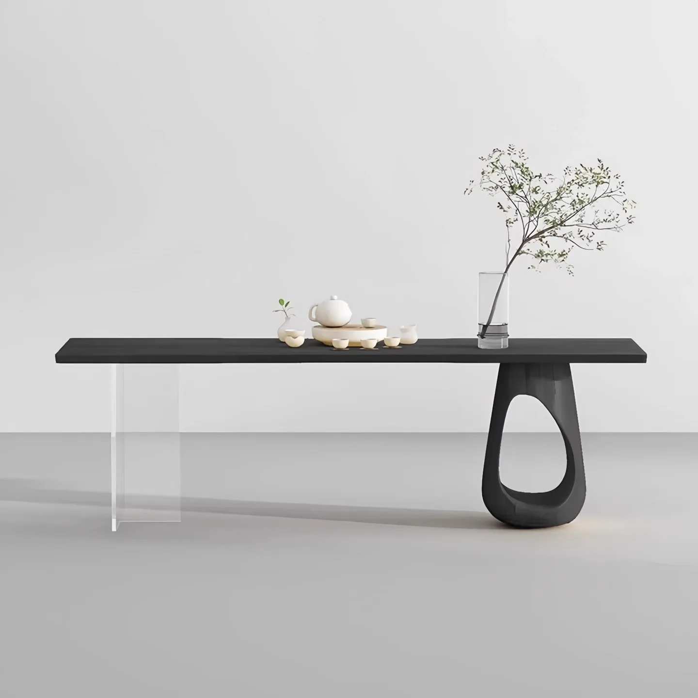Solid wood tea table chair acrylic suspended log rectangular tea table ash wood  coffee table