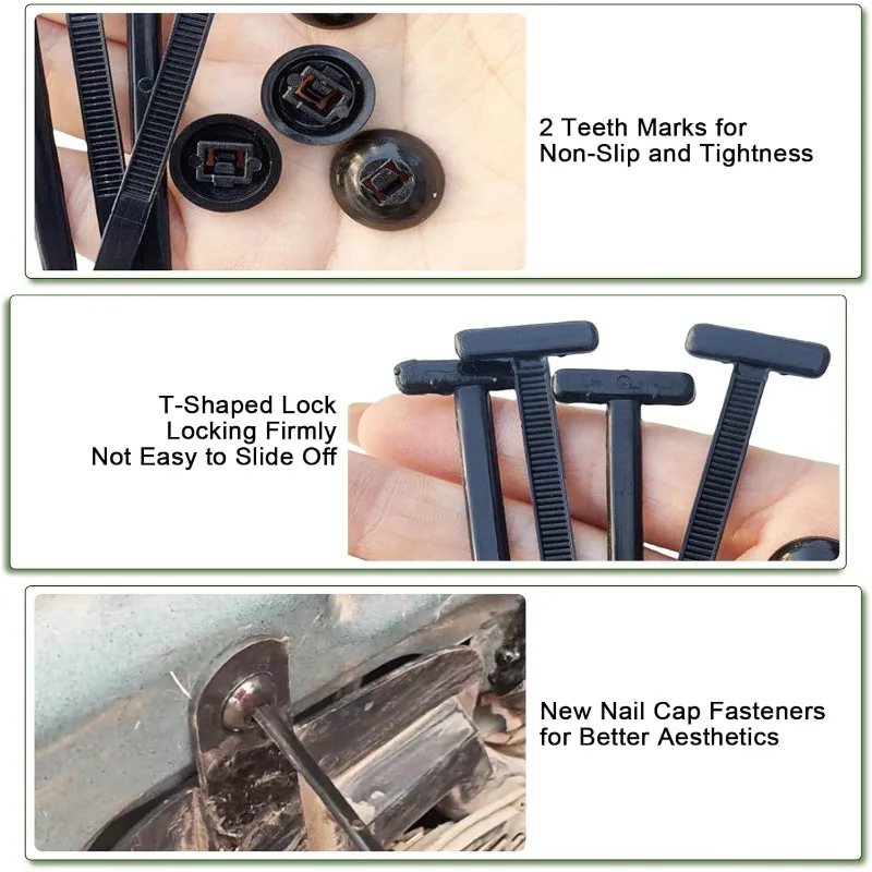 200PCS Nylon Universal Cable Tie Buckle Zip Ties Heavy Duty with Pin & Button Design Car Daily Repair Applicable Toengine Lower