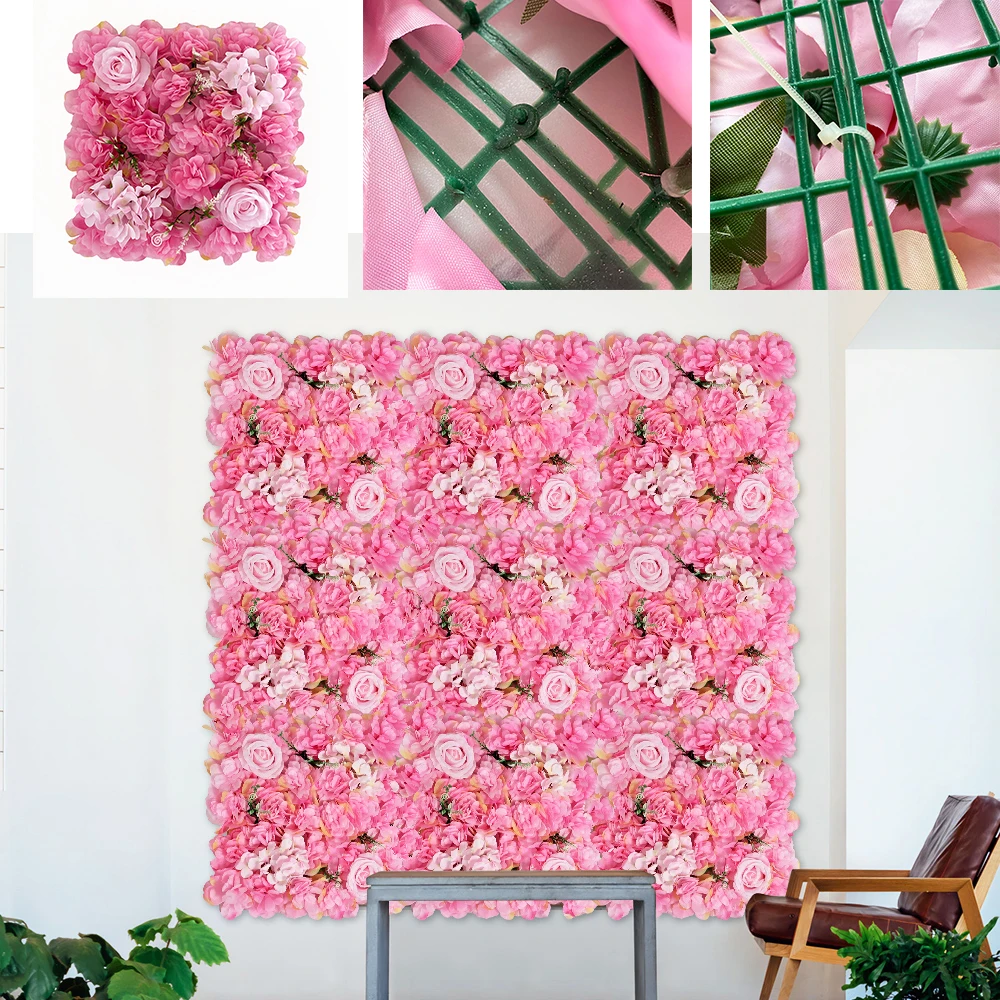 6PCS Artificial Flowers Wall Panel 3D Flower Backdrop Faux Roses for Wall Party Wedding Bridal Shower Outdoor Decoration