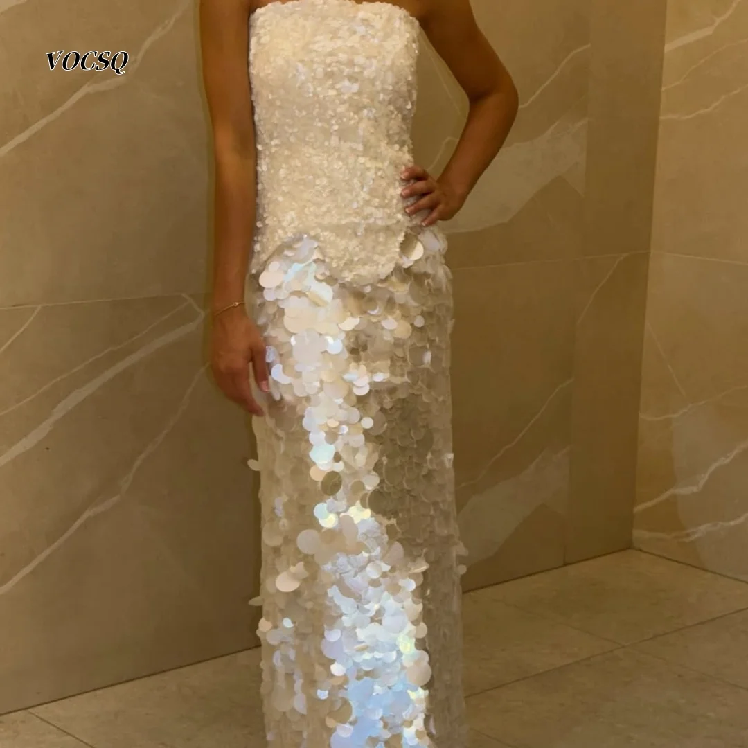 Prom Dress 2026 Sparkly White Petal Sequin Formal Gown Strapless Tube Top Bodycon Long Luxury Gala Evening Robe Customized