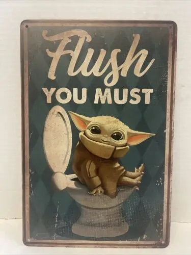Lustiges, niedliches Badezimmer-Zitat, Blechschild, Wanddekoration, Baby Flush You Must Star Wars – Aluminium-Blechschild