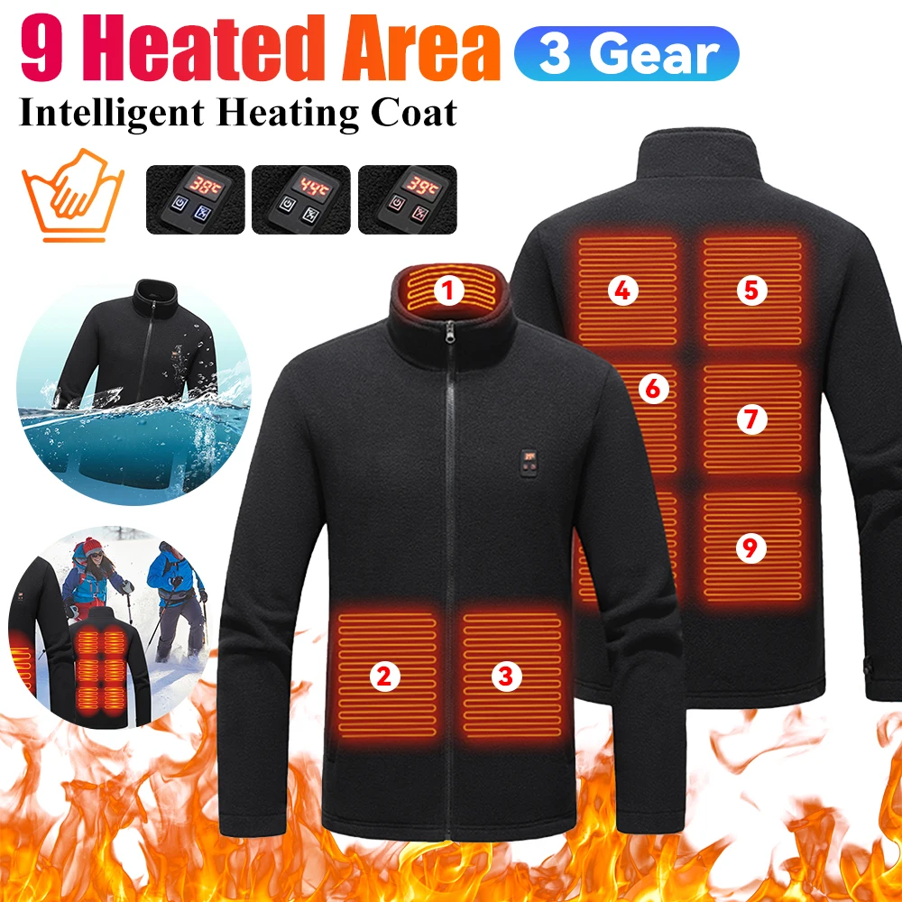 9 Heated Area Intelligent Heating Coat USB Charging Heated Jacket Warm Jackets Coat 3 Gear Electric Heating Vest for Camping