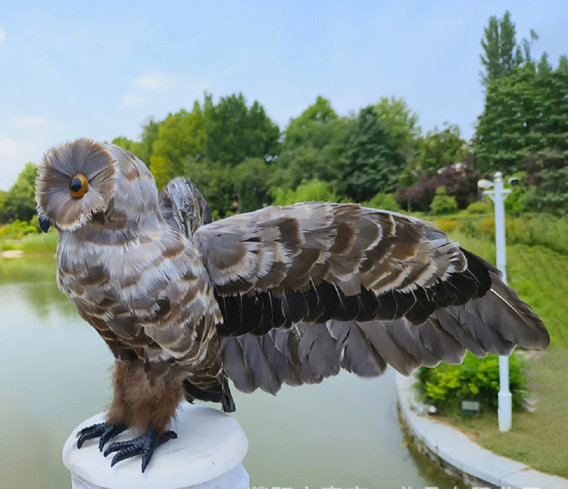 big spreading wings foam&feathers owl model home garden decoration about 30x60cm gift d1220