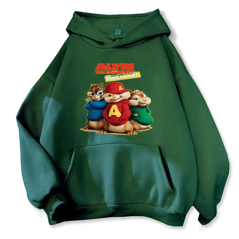 Weicher, bequemer Cartoon-Hoodie Alvin und die Chipmunks Grün Rot Blau Langarm-Pullover Kapuzenpullover Film-Animation – Detail 11