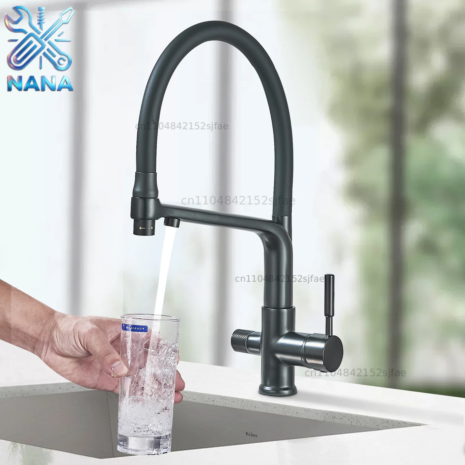 Matte Black Brass Kitchen Sink Faucet 2 Mode Tap Pure Water Filter Hot Cold Water Mixer Crane Purification Kitchen
