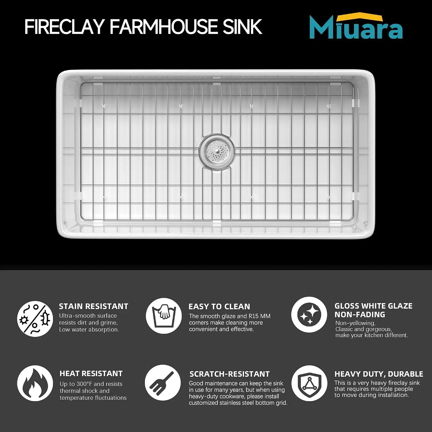 Farmhouse Sink 33 x 18 Inch White Fireclay Apron Front Kitchen Sink