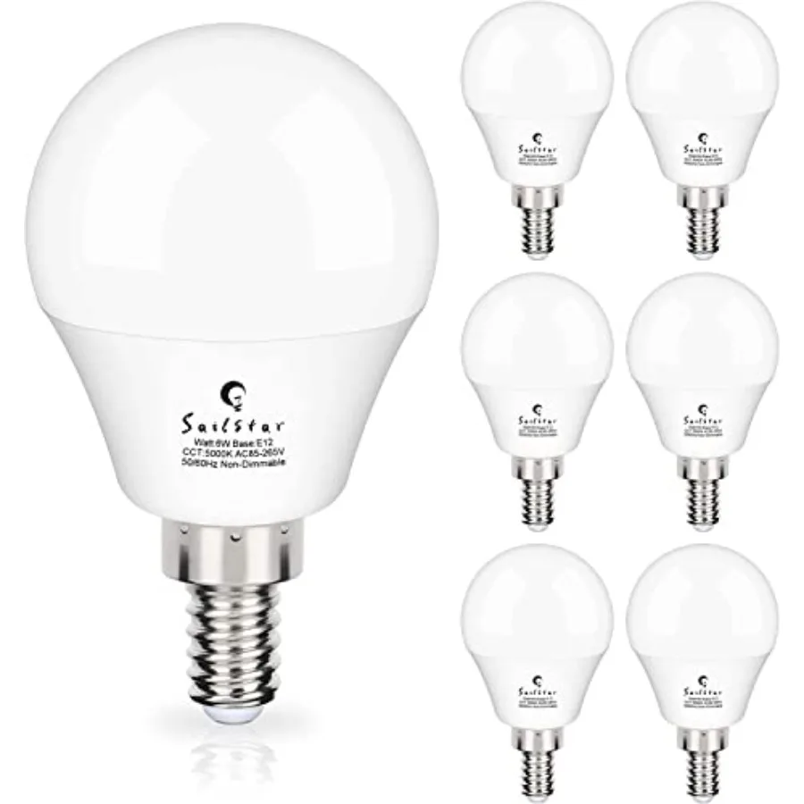 Candelabra LED Light Bulbs 60-Watt Equivalent,,E12 Candelabra Base, 6 Watt A15 LED Bulbs for Ceiling Fan, Vanity Mirror Light 6