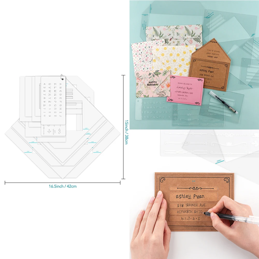 Useful Envelope Tear Templates 17pcs/set All-in-One Envelope Making Tool for A2, A6, A7, A9, 5-3/4, 6-1/2, Slimline Envelope