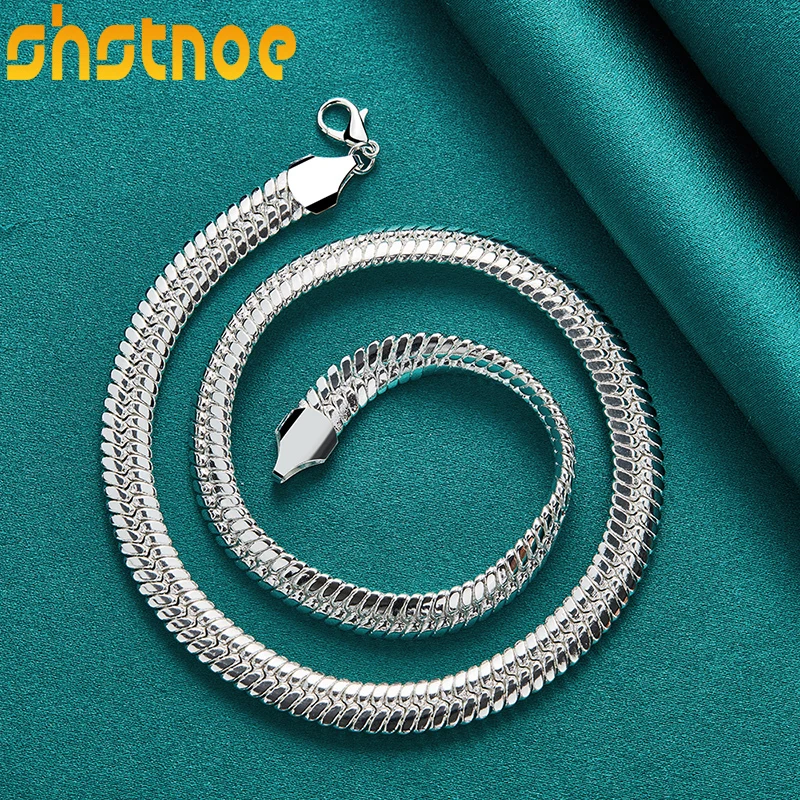 SHSTONE 925 Sterling Silver 10mm 18 Inch Side Snake Chain Necklaces For Women Man Engagement Wedding Fashion Charm Jewelry Gifts