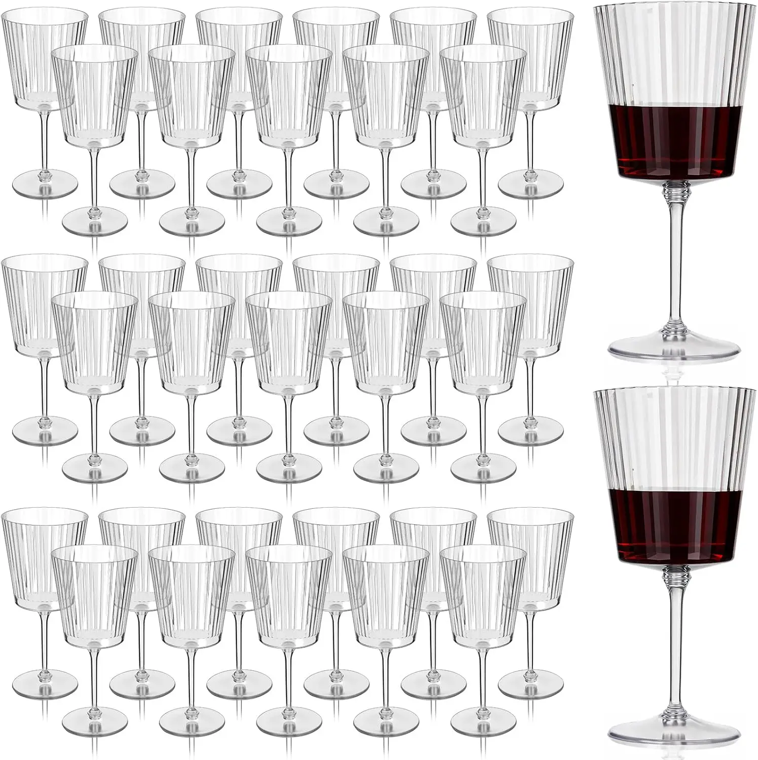 

36 упаковок пластиковых ребристых бокалов для вина, 13 унций, акриловые бокалы для шампанского, небьющиеся, многоразовые для свадьбы и вечеринки