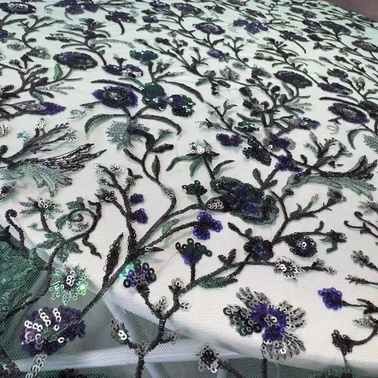 

1yard Sequin flower embroidery tela soft mesh fabric Wedding Dress cheongsam diy sewing fabric