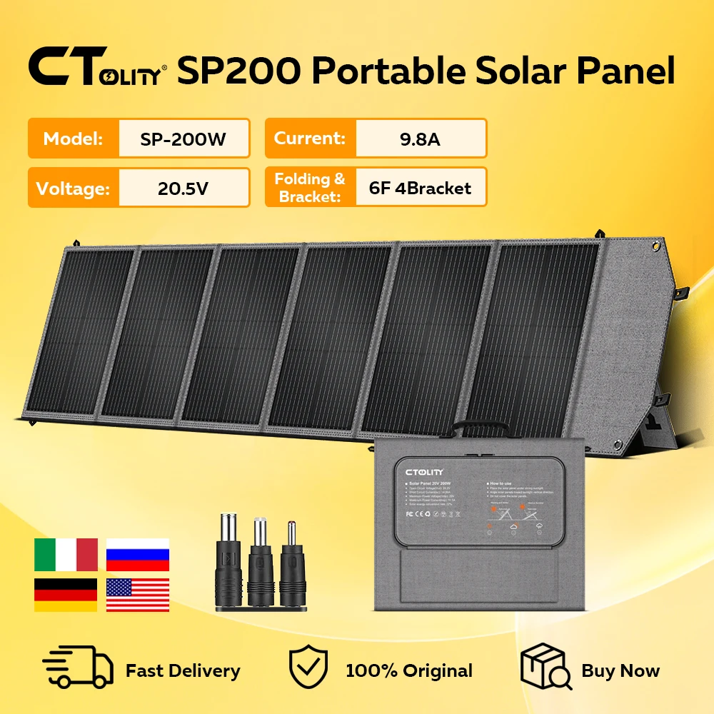 

CTOLITY SP200 200W Portable Solar Panel Monocrystalline Solar Cell Charger for House Camper Travel US EU Warehouse Shipping