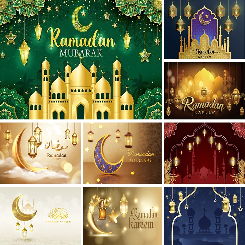 Green Ramadan Eid Mubarak Backdrop Vinyl Banner Muslim Islamic Mosque Photo Background Baby Photography Kareem Party Decorations