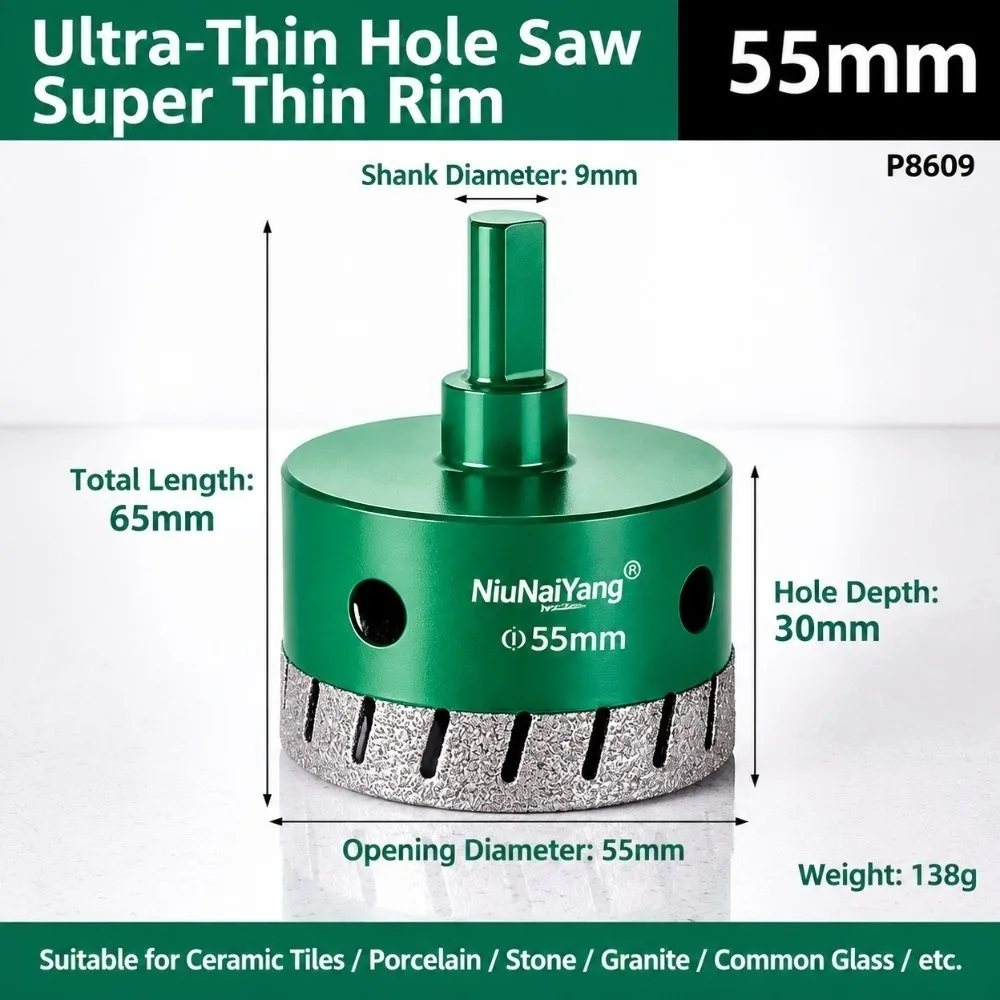 Brazed Diamond Hole Saw Triangular Shank Dry Cutting Diamond Hole Cutter Heat Dissipation Anti‑chipping Edge Tile Drill Bit