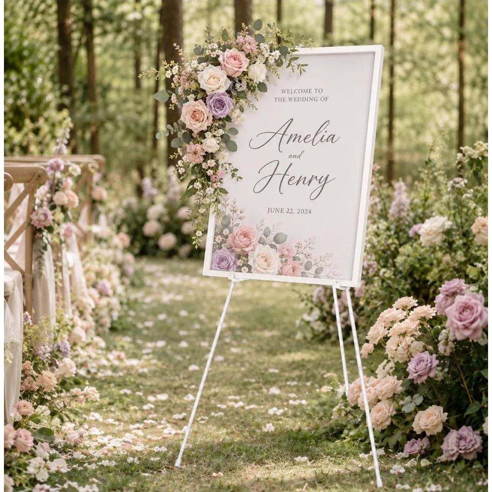Outdoor Garden Wedding Easel Stand,63 Inch Adjustable Foldable Metal Tripod With Portable Floor Design,Sign Holder For Floral Welcome Boards,Ceremony Seating Charts,Reception Menus,Guest Directions And Romantic Backyard Wedding Decor,Black Or White