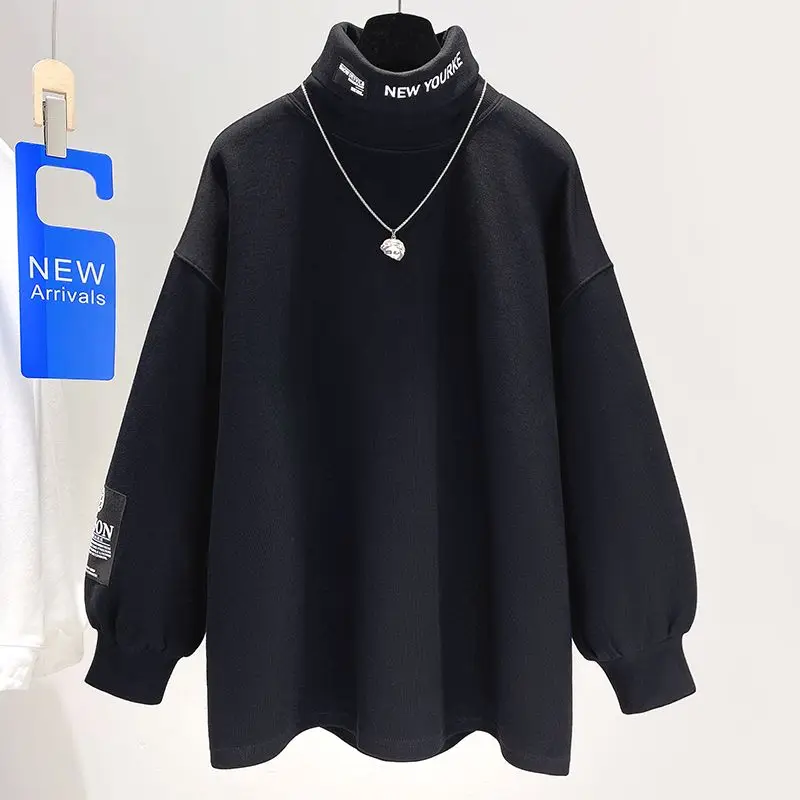 High Neck Loose Simplicity All-match T Shirt Tops Spring Autumn New Long Sleeve Casual Pullovers Vintage Fashion Women Clothing