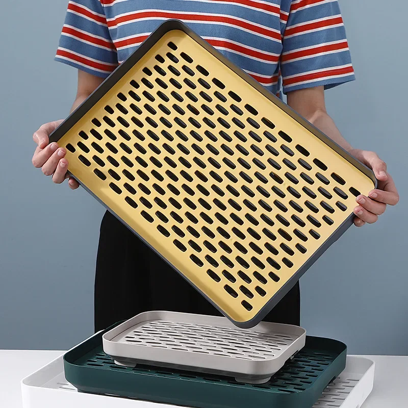 سميكة طبقة مزدوجة البلاستيك الإبداعية طويلة مستطيل صينية الشاي متعددة الوظائف حامل الكأس كأس استنزاف صينية ديكور المنزل