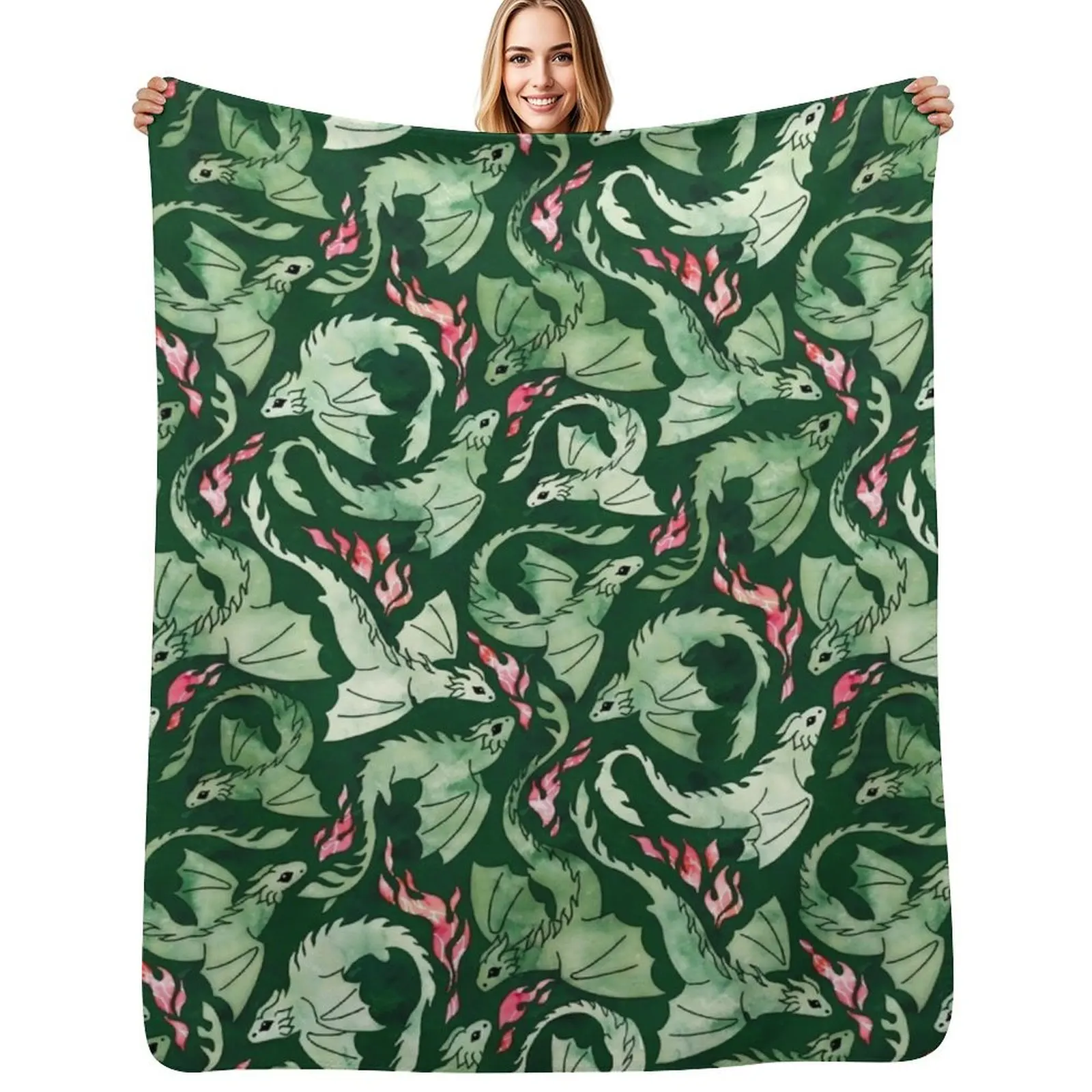 

Dragon fire dark green Throw Blanket For Sofa Thin Single Polar sofa bed Blankets
