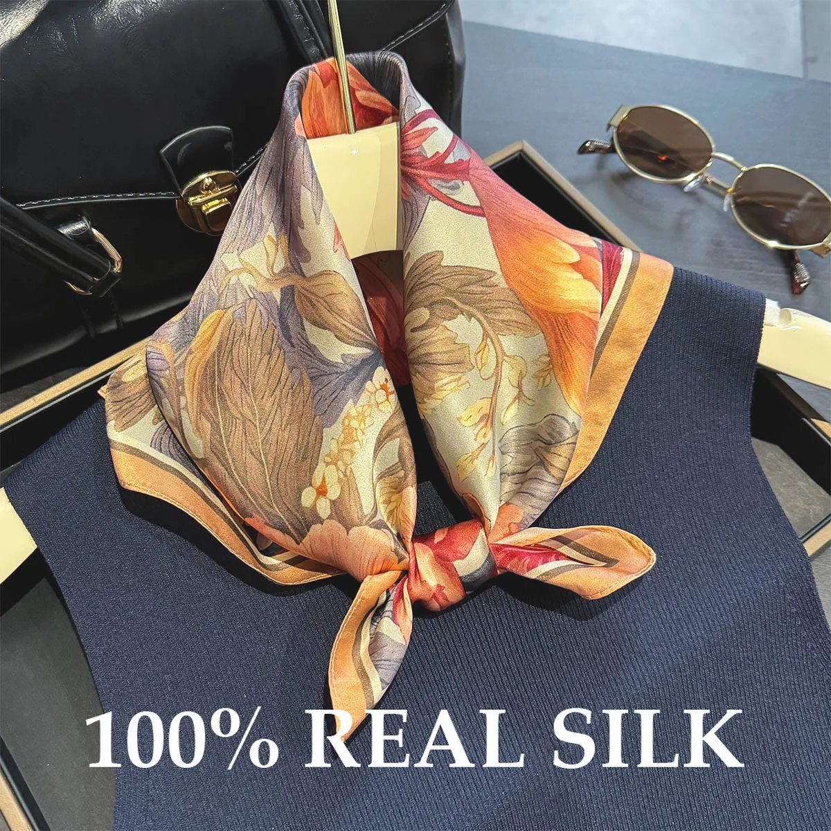 100% Echte Seidenschals für Damen, Quadratische Sommerschals, Wickeltücher, Hijab, Bufanda, Echarpe, Halstücher, Pashmina, Poncho, Foulard, Bandana