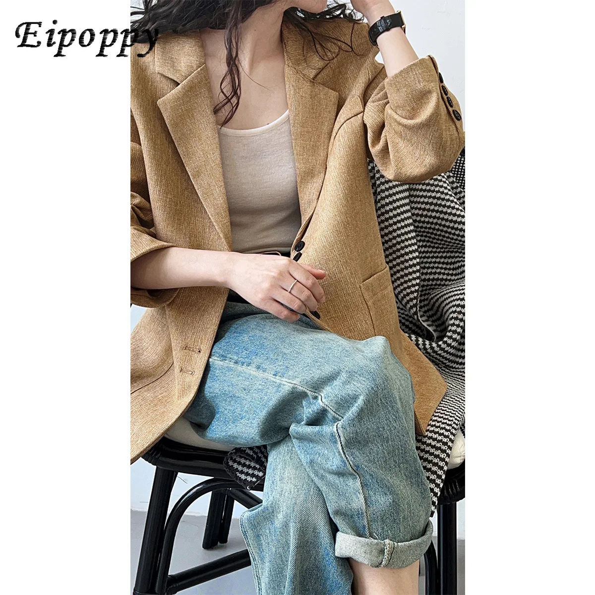 سترة بذلة نسائية منسوجة بنسيج عتيق ، على الطراز الياباني