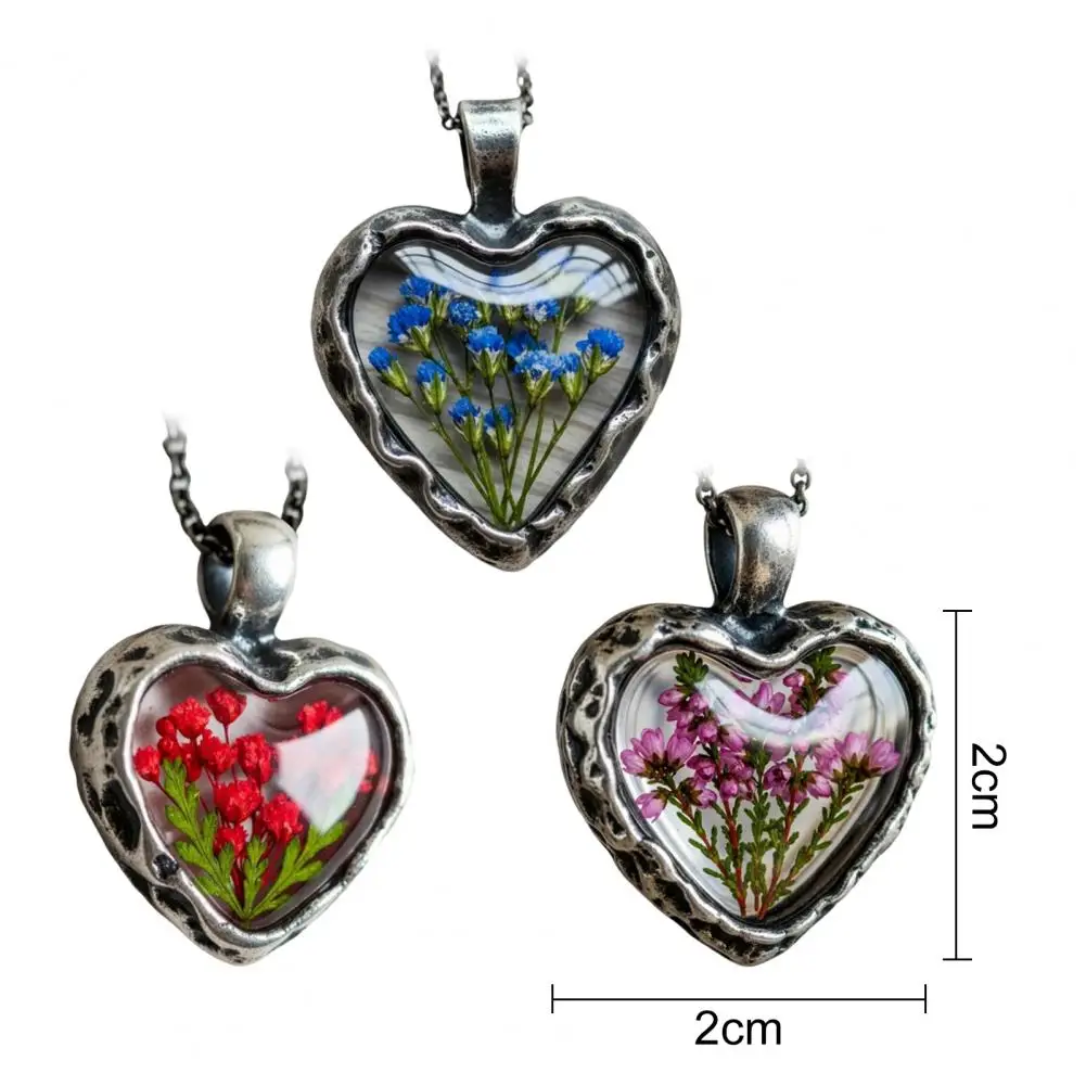 قلادة الأزهار خمر قلادة القلب الأزهار مع الزهور المضغوطة الحقيقية اليدوية هدية الذكرى السنوية للنساء #6