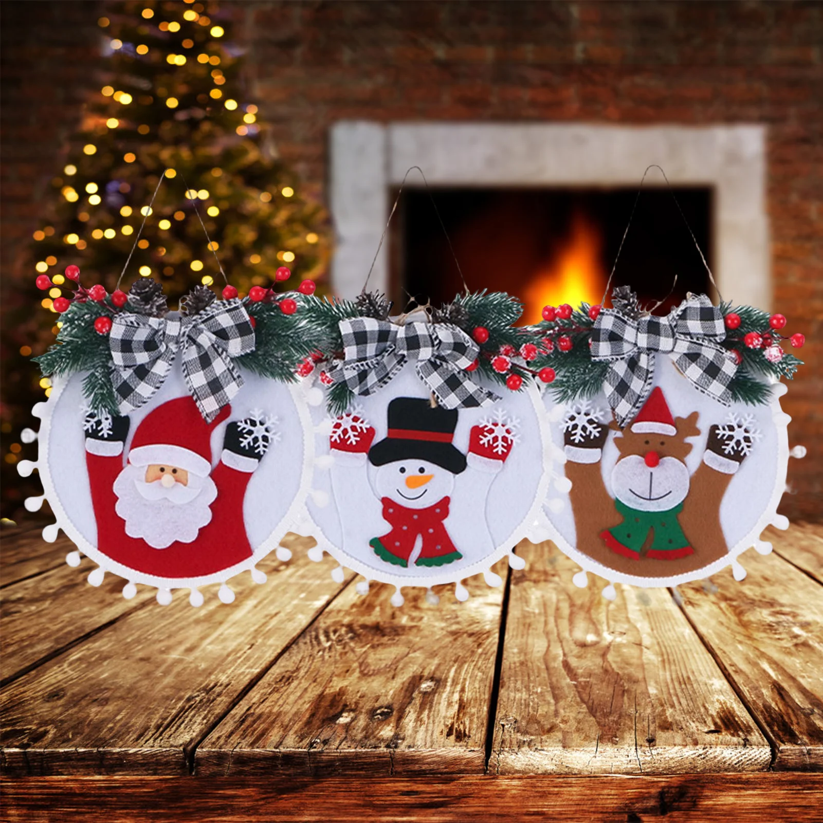 

2025 Christmas Decorative Door Sign Cartoon Santa Claus Snowman Pattern Garland Door Window Gate Hanging Xmas Party Decorations