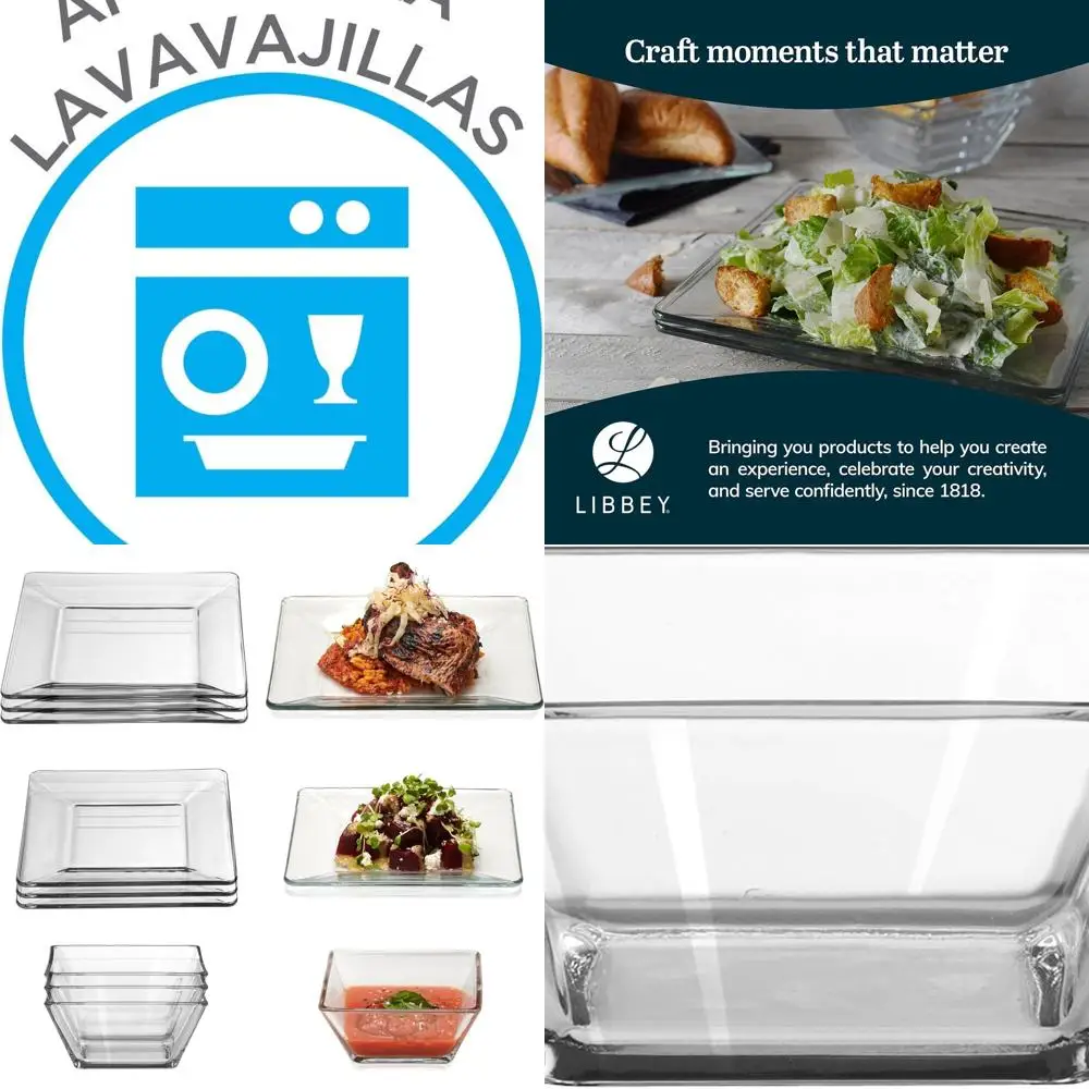 Juego de vajilla de vidrio para 4 personas, colección elegante de vidrio templado de 12 piezas