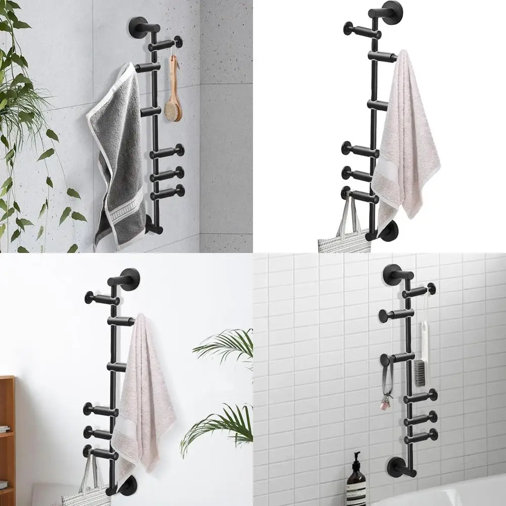 

Черная настенная вертикальная вешалка для одежды с 6 поворотными крючками, грузоподъемность 20 кг, для дома и общежитий