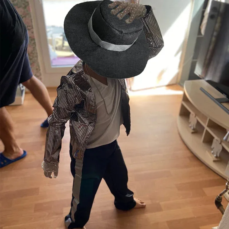 AA wat MJ Michael Jackson Coat Billie Jean Kids Party Cosplay Superstar Singer Jacket Glove Children Dance Sets Costume2025 New