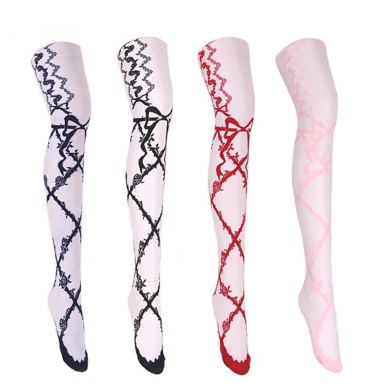 Medias de Lolita de terciopelo para mujer, pantimedias rosas, Rojas, negras y azules, diseño Original