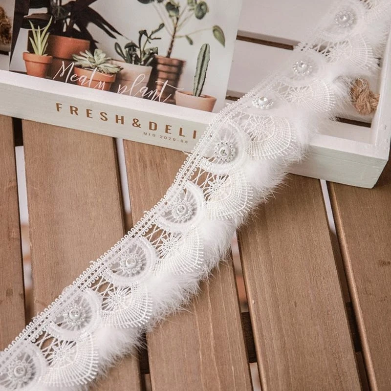 

1 Yard Pleated Mesh Lace Ruffle Trim Ribbon Pearl Beaded DIY Sewing Applique