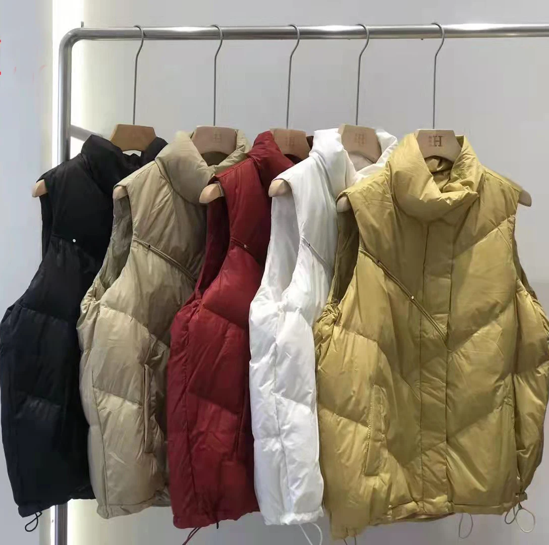 Inverno caldo piumino gilet Jakcet donna leggero sottile bianco piumino d'anatra parka femminile colletto alla coreana gilet senza maniche serbatoio allentato