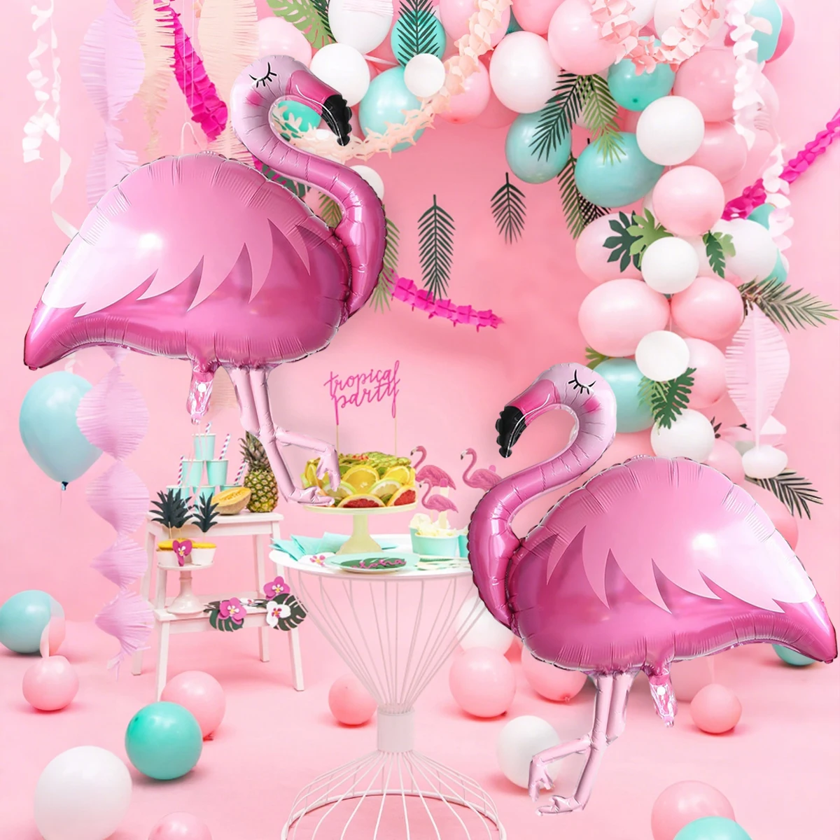2pcs Large Pink Flamingo Polyester Aluminum Foil Balloons Hawaiian Parties Birthday Parties Baby Showers Festive Party Supplies