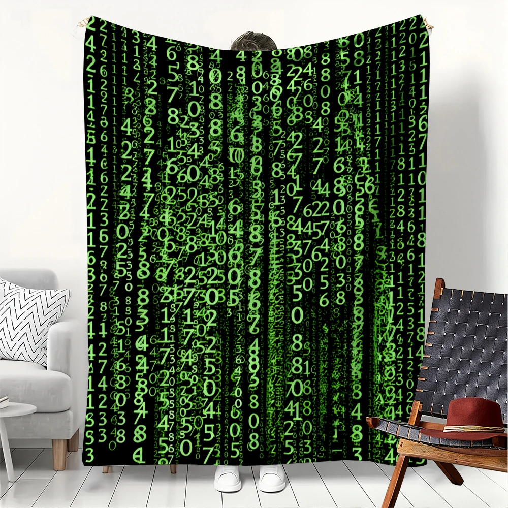 1PC Matrix Code art Numbers Blanket Flannel Thin blankets Soft Warm for Home Office Travel Camping Perfect gifts four season use
