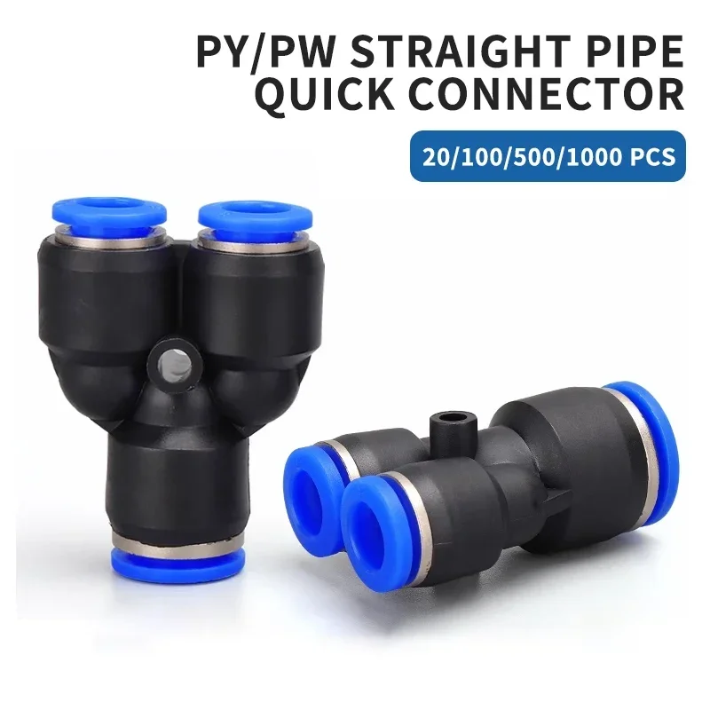 

20/100pcs PY PW Air Connectors 4 6 8 10 12mm Pneumatic Fitting Quick Connect Tee 3Way Plastic Pipe Hose Tube Connector