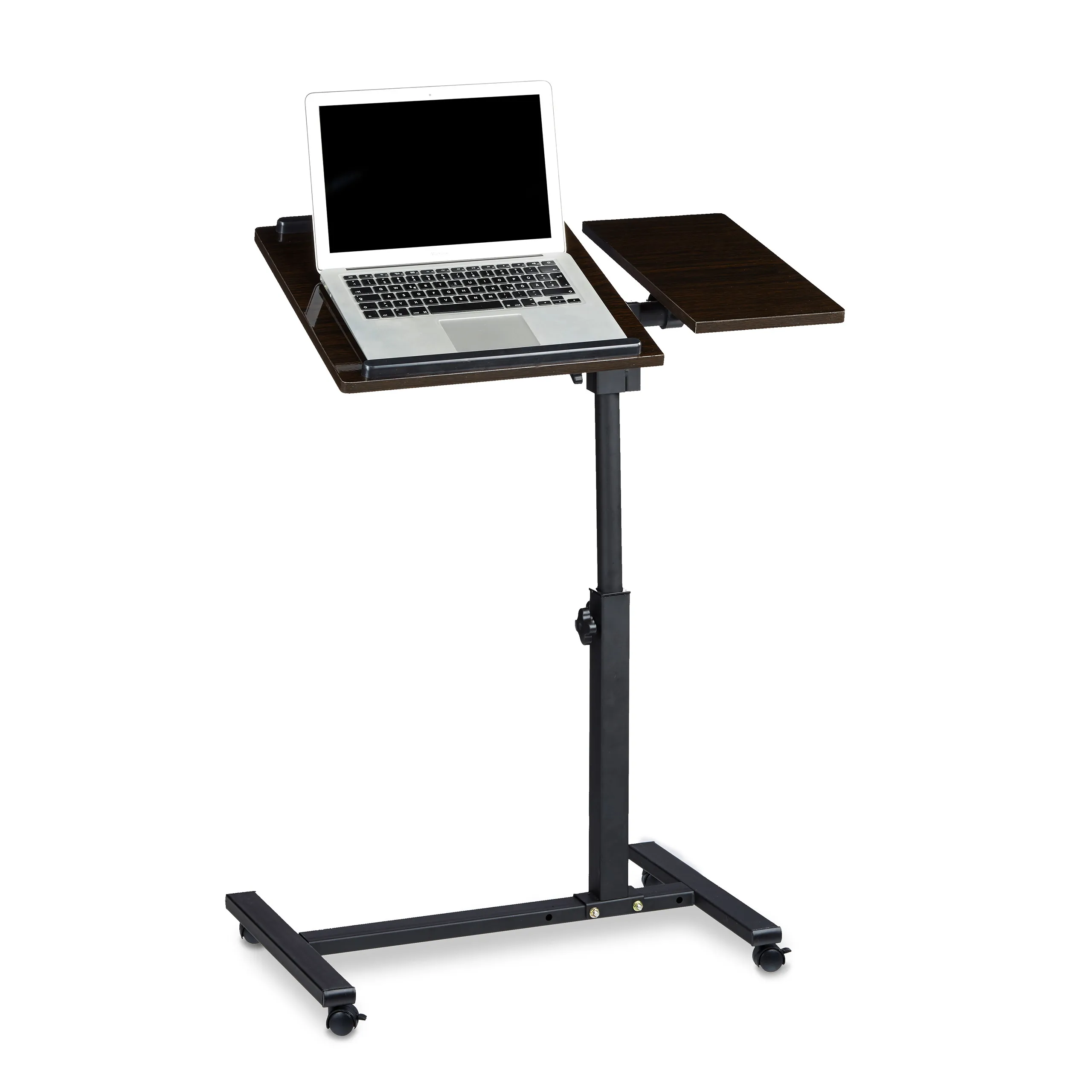 Image of Laptoptisch höhenverstellbar, für Arbeiten im Bett, auch für Linkshänder, mit Rollen und Ablage, 62-95 cm, Ebenholz, schwarz, Relaxdays