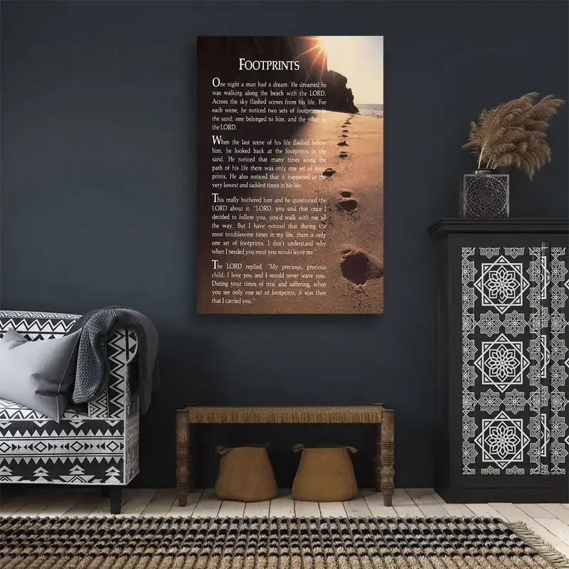 1 Piece  Picture No Frame Footsteps in The Sand Poem Poster Print Canvas Painting Wall Art Modern Home Bedroom Office Decor