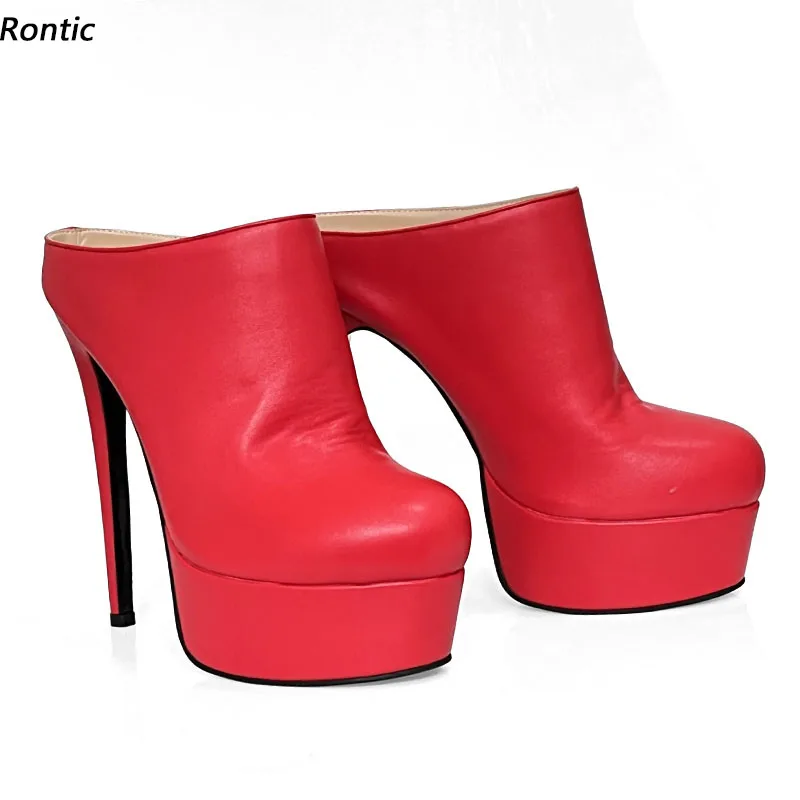 

Rontic, женские туфли-лодочки ручной работы на платформе с открытой пяткой, матовые ультравысокие каблуки с круглым носком, великолепные красные туфли для косплея, женские размеры США 5-20