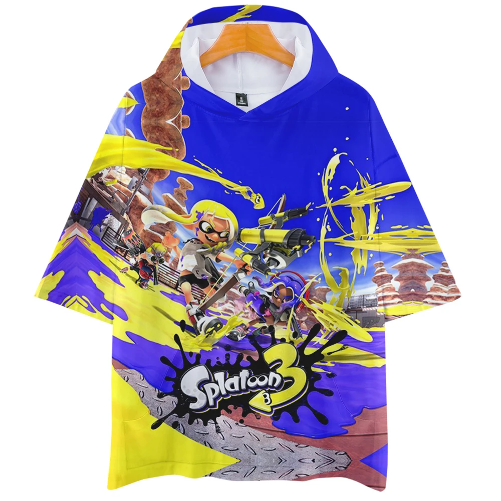 Game Splatoon 3 3D Print Oversized T Shirt Women Men Summer Short Sleeve Hooded T-shirt Casual Loose Pullover Tops Streetwear