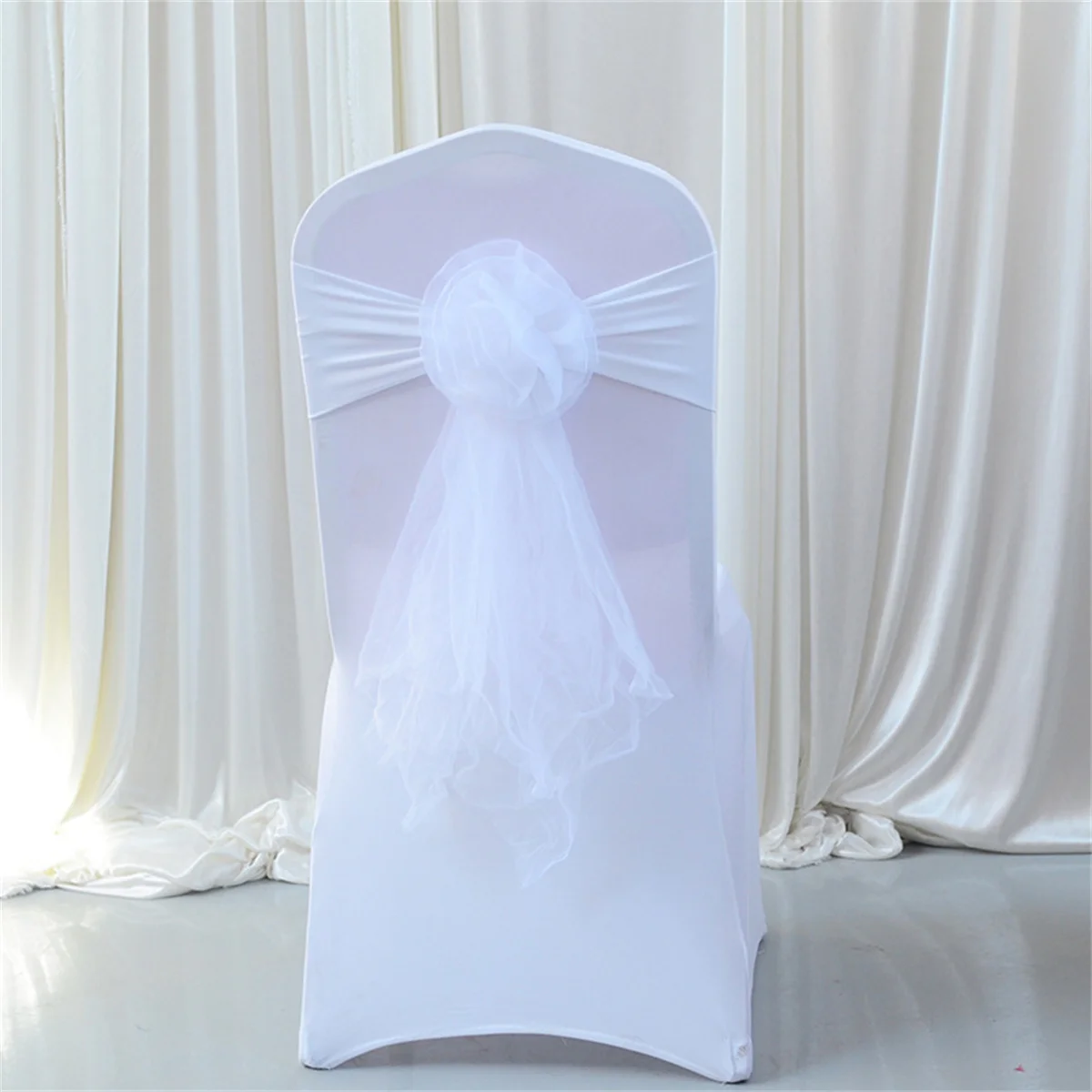 10PCS Hotel Banquet Wedding Chair Cover Elastic Backrest Flower European Long Tail Butterfly Tie Chair Cover Decoration