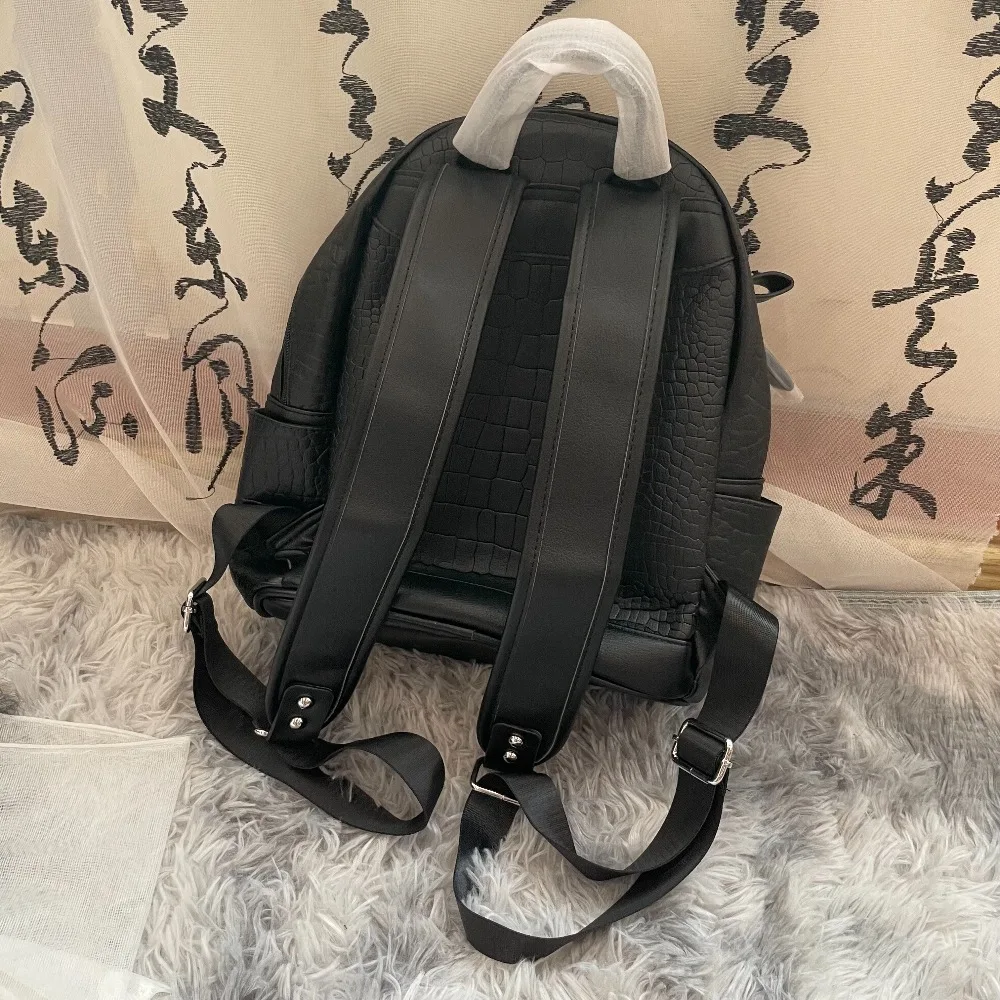 Black Goth Crocodile Pattern Backpack Schoolbag Men's and Women's Premium Texture Original Y2K Backpack