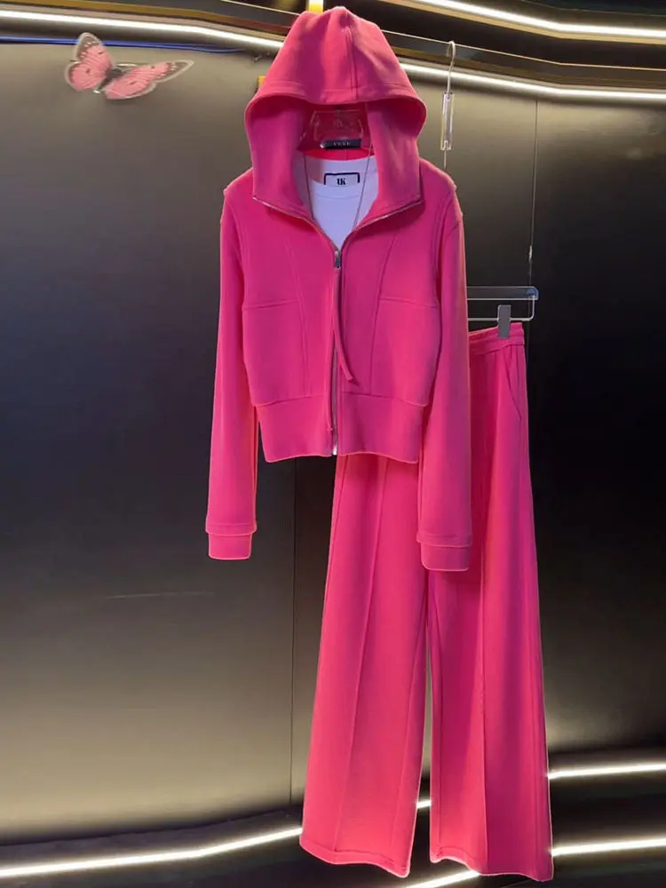 

Fashionable Hooded Zipper Sweatshirt Sportswear Set Women's Casual Style Waist-cinching Anti-aging Two-piece Spring Autumn