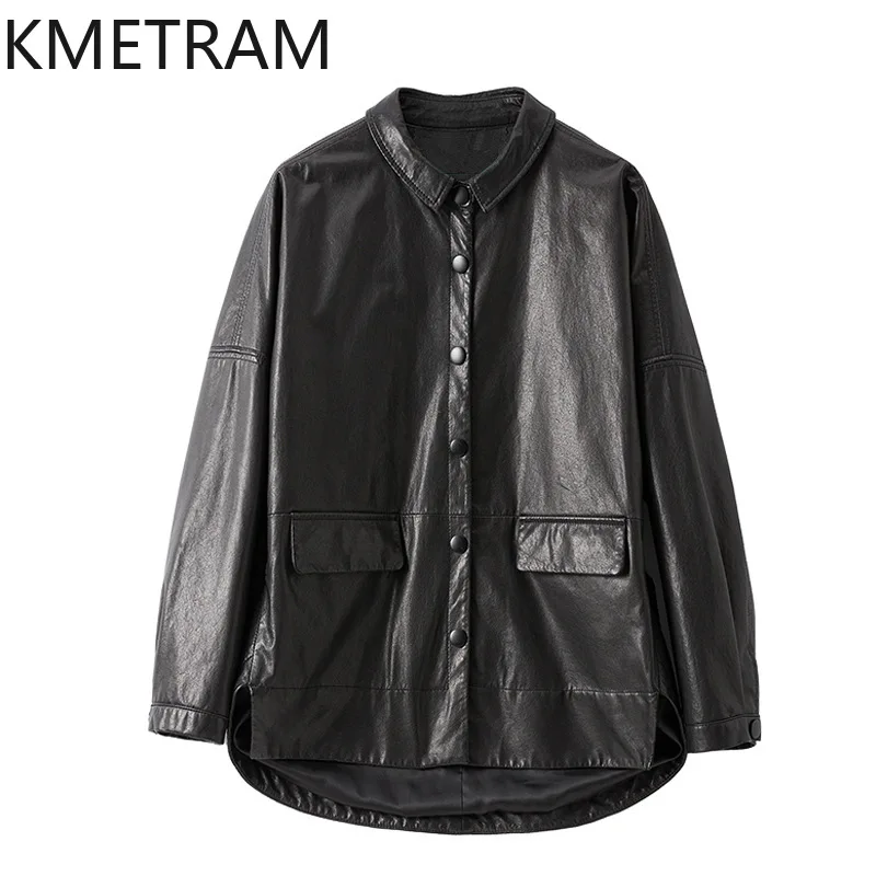 Veste en cuir véritable pour femme, vestes noires décontractées, vêtements d'automne et d'hiver, 100% peau de mouton, At Fit OuterChester, 2024