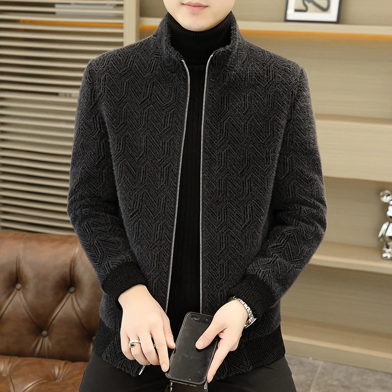 High-quality Golden Mink Woolen Jacket for Men 2023 Winter Stand Collar Short Trench Coat Slim Fit Casual Business Overcoat