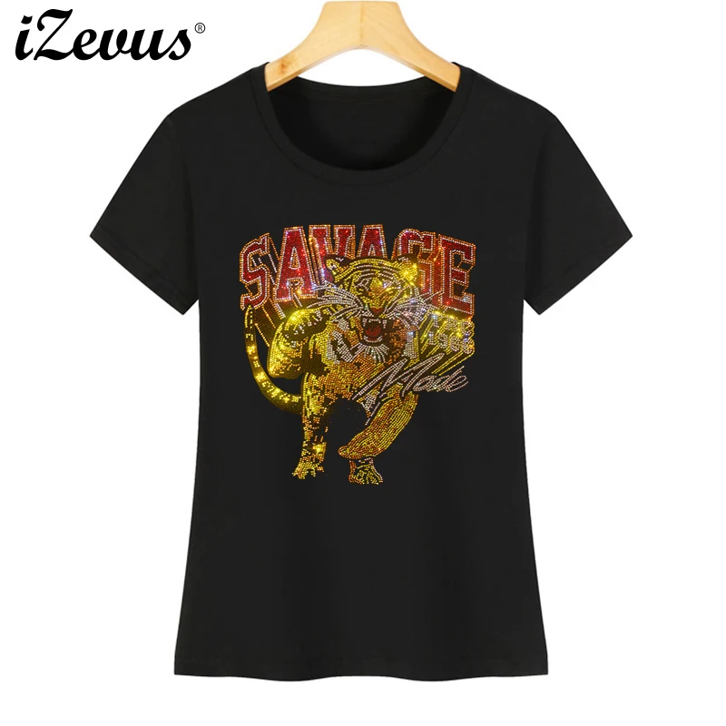 

Hot high-quality tiger diamond figure women's summer cotton casual T-shirt such as tiger diamond figure T-shirt