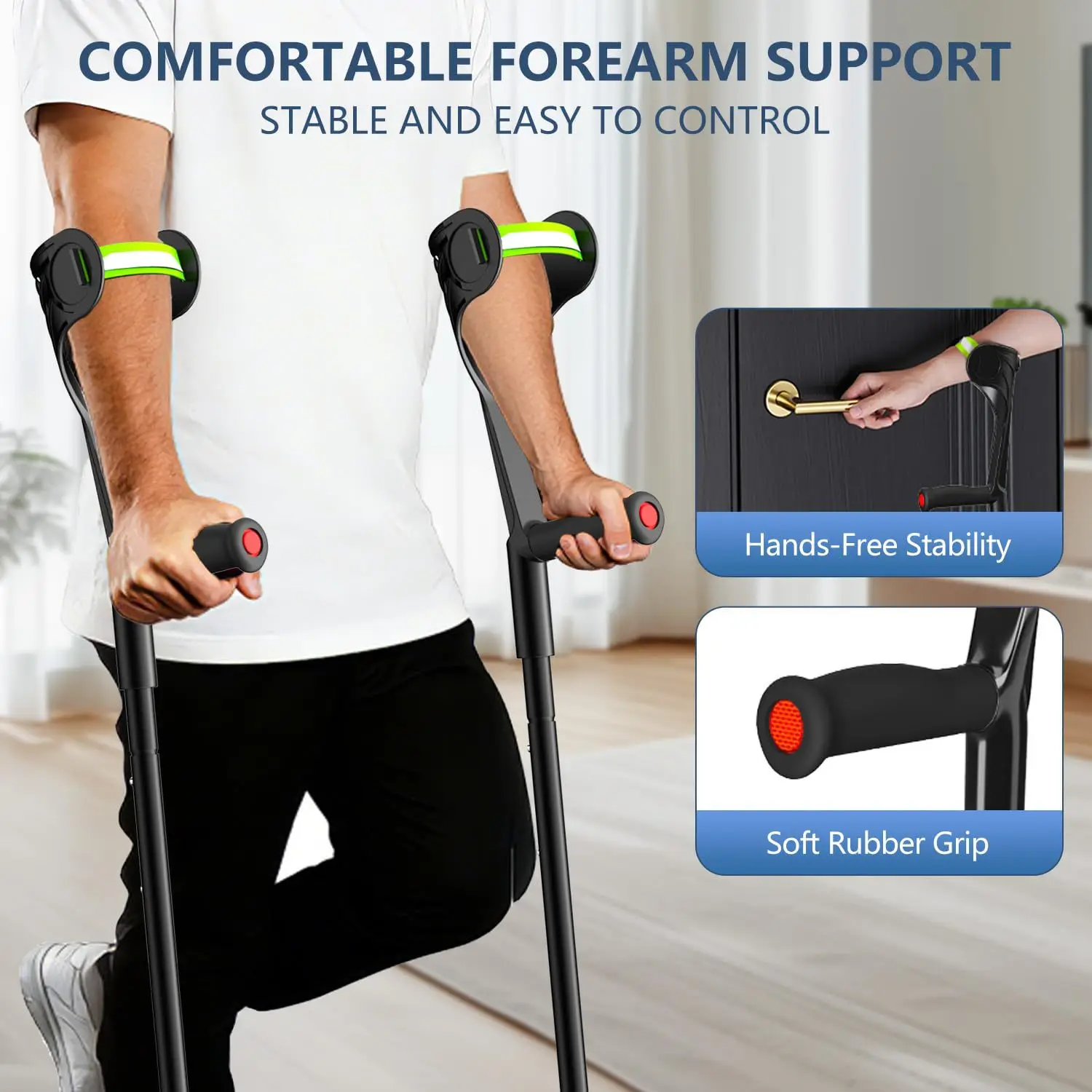 Carbon Fiber Folding Elbow Crutches with Reflective Strips 100KG Load Capacity Arm Walking Aids for Fracture Recovery